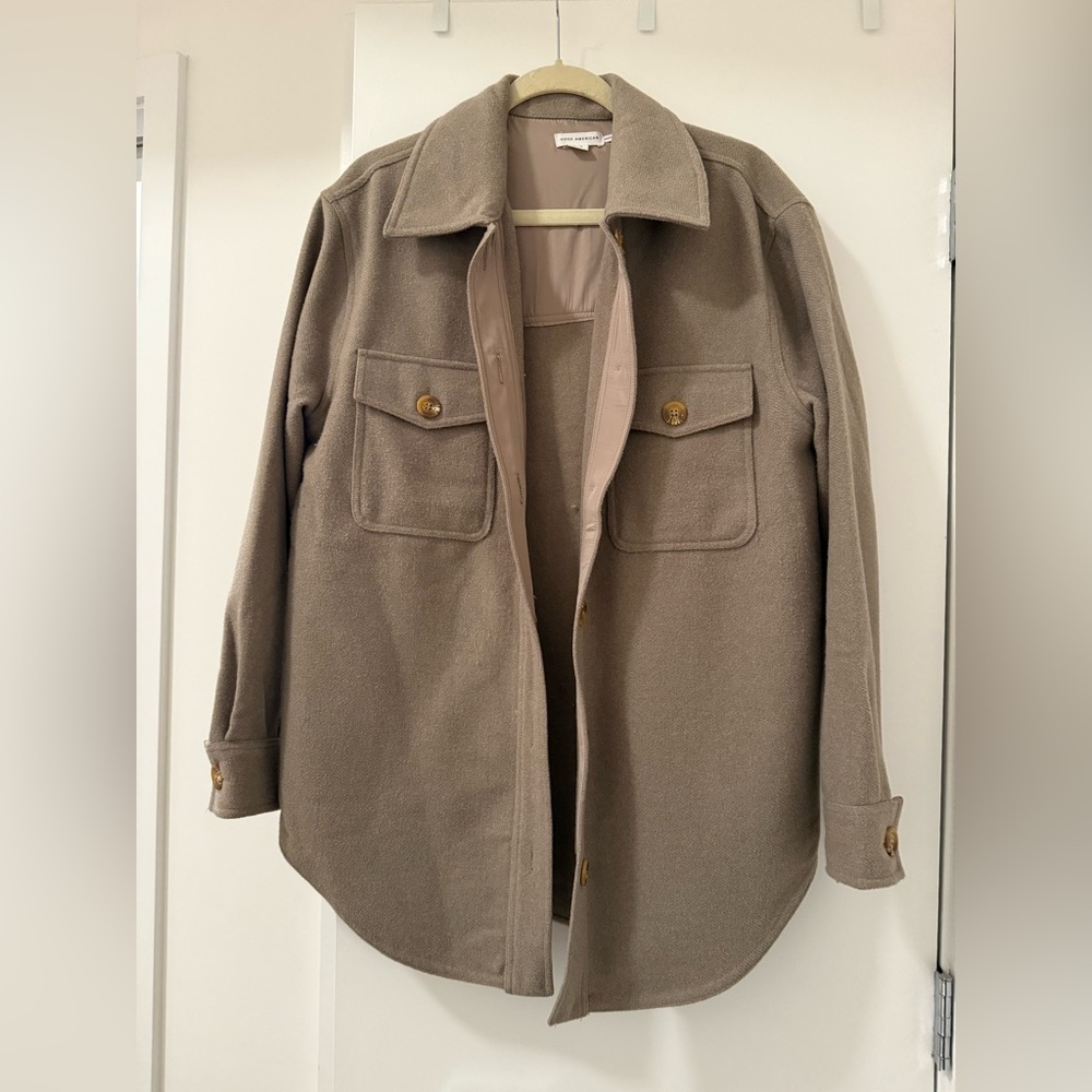 Good American tan shirt jacket/shacket